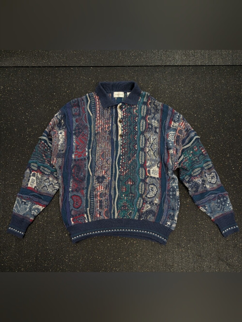 Marconi Blue Textured Long Sleeves Coogie Style 90s Knit Sweater Size Large